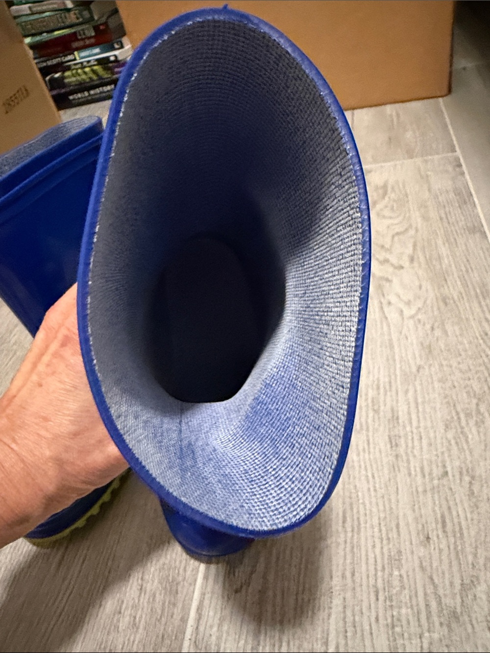 Kids Blue Rain Boots with Lime Trim - Picture 3 of 3